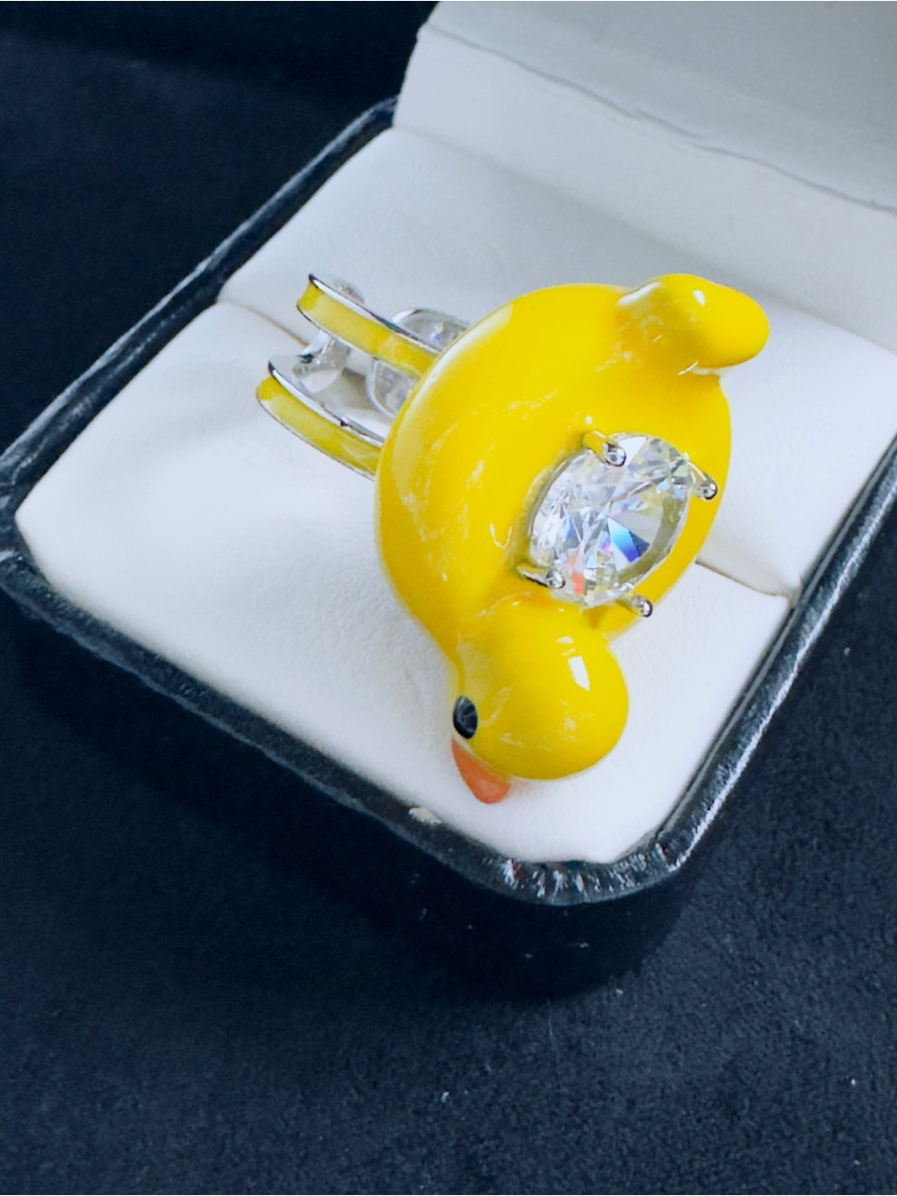 Yellow Duck Cocktail Ring with Clear Gem - Picture 3 of 4